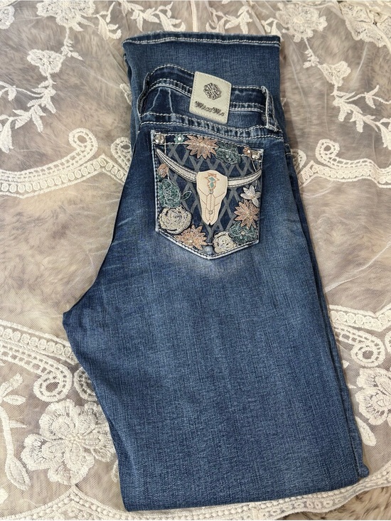 Miss Me Denim - Miss Me Dark Blue Mid Rise Boot Jeans with Embroidered Western Pocket